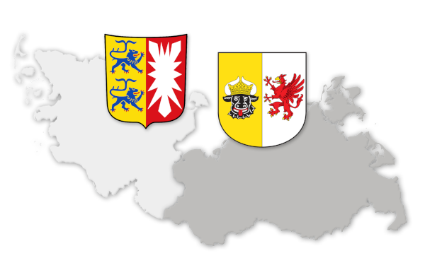 Logo mit Landeswappen und Kartenumriss von Schleswig-Holstein